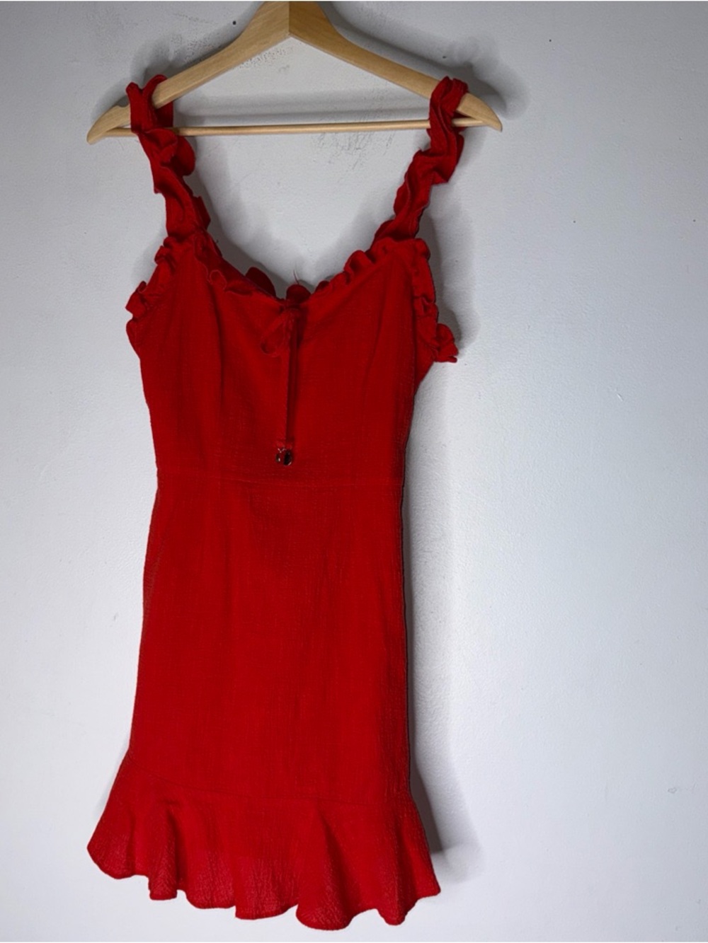 White Fox Red Ruffle Cotton Mini Dress Flirty Small